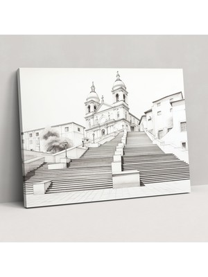 Popcas Roma Kanvas Tablo - Ispanyol Merdivenleri Minimalist Çizim - Roma Minimalist Çizim Duvar Sanatı