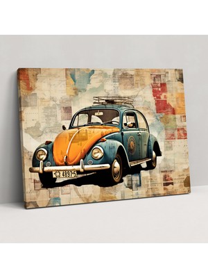 Popcas Volkswagen Beetle Duvar Sanatı - Volkswagen Beetle Macera Arzusu Kanvas Tablo Duvar Sanatı