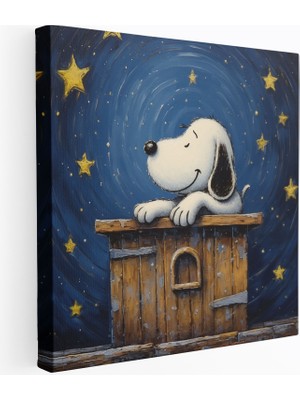 Popcas Snoopy Kanvas Tablo - Yıldızlı Gece Duvar Sanatı