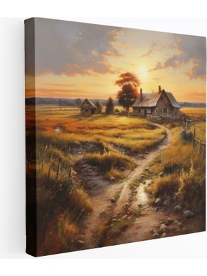 Popcas Çiftlik Gün Batımı Duvar Sanatı - Ev Dekorasyonu Kanvas Rustik Çiftlik