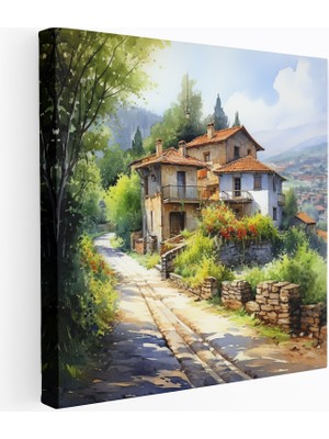 Popcas Sulu Boya Köy Manzarası Kanvas Tablo - Köy Duvar Sanatı Huzurlu Atmosfer Duvar Dekorasyonu