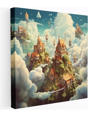 Popcas Büyülü Köy Kanvas Tablo - Köy Duvar Dekorasyonu Ev Dekorasyonu