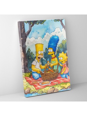 Popcas The Simpsons Kanvas Tablo - Klasik Suluboya Tablo - Springfield Park Pikniği