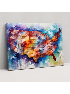 Popcas Amerika Birleşik Devletleri Haritası Kanvas Tablo - Amerika Birleşik Devletleri Haritası Duvar Dekorasyonu Izlenimci Tablo Huzur