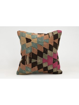 Kilim Wholesale El Yapımı Kilimden Yapılmış Vintage Kırlent Kılıfı, Yün, 40X40 cm