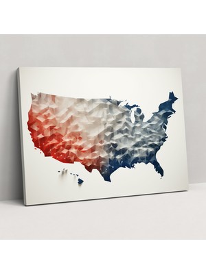 Popcas Amerika Birleşik Devletleri Haritası Duvar Sanatı - Modern Geometrik Illüstrasyonlu Amerika Birleşik Devletleri Haritası Kanvas Tablo