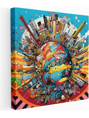 Popcas Yüksek Kaliteli Kanvas Tablo - Pop Art Dünya Haritası - Dünya Haritası Kanvas Duvar Dekorasyonu