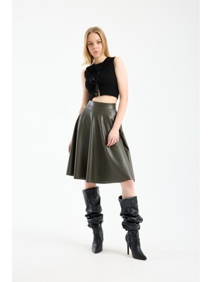 Win Moda Yeni Sezon Winmoda Içi Kadife Suni Deri Diz Boyu Çan Etek Likralı Lastikli Bel S/xl 4 Renk