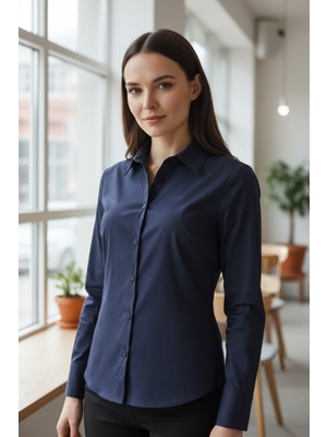 Mandala Tekstil Kadın Belden Oturmalı Slim Fit Pamuklu Gömlek