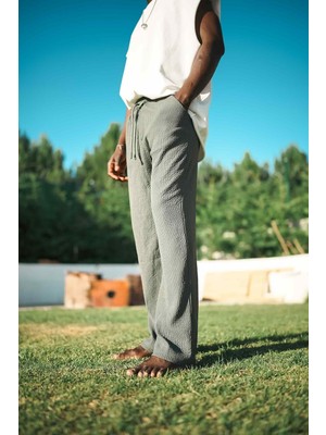 Abluka Online Erkek Fitilli Baggy Fit Rahat Eşofman Yeşil