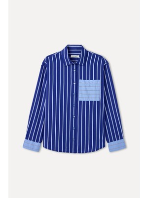 Çizgili Oversıze Cepli Gömlek