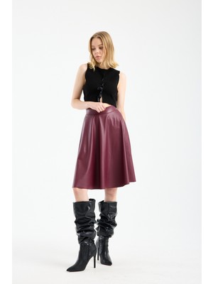 Win Moda Yeni Sezon Winmoda Içi Kadife Suni Deri Diz Boyu Çan Etek Likralı Lastikli Bel S/xl 4 Renk