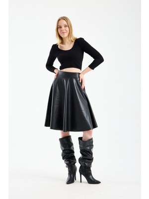 Win Moda Yeni Sezon Winmoda Içi Kadife Suni Deri Diz Boyu Çan Etek Likralı Lastikli Bel S/xl 4 Renk