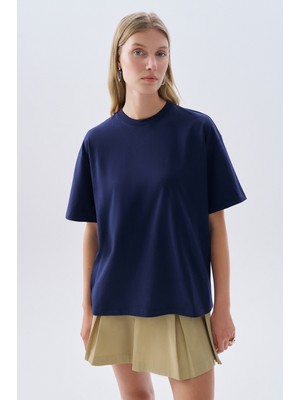 MUDO Düşük Kollu Oversıze Bisiklet Yaka T-Shırt