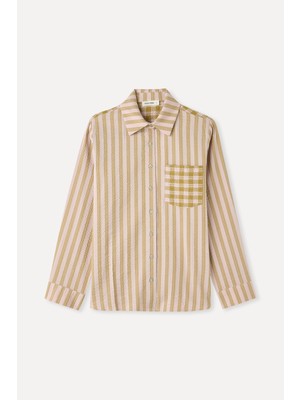 Dokulu Çizgili Uzun Kollu Gömlek