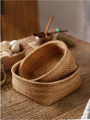 Rattan Elips Formlu Organizer & Dekoratif Mutfak, Banyo ve Makyaj Düzenleyici