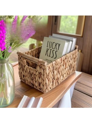 Hasır Bambu Kulplu Dikdörtgen Organizer & Çok Amaçlı Mutfak, Banyo ve Makyaj Düzenleyici