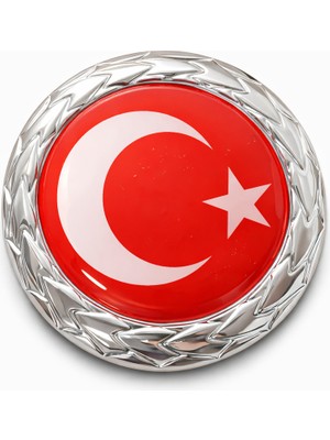 Mega Oto Market Türk Bayraklı Metal Araç Amblemi Krom Desenli Çerçeveli 3D Oto Panjur Bagaj Arması