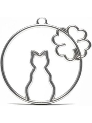 Stonechem 5 Adet Daire Kedi ve Yonca Model Metalik Gümüş Zamak Kolye Ucu 3.5 cm – Epoksi Reçine ve Takı Tasarımı İçin Kaliteli Metal Çerçeve (Paslanmaya Dayanıklı, Takı Yapım Aparatı)