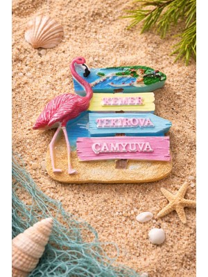 Flamingo Buzdolabı Magneti 8x8 cm – Dekoratif Turistik Hatıra – Kemer Tekirova Çamyuva