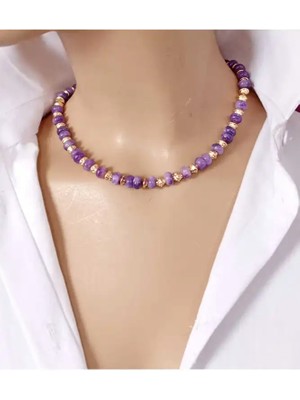 Sinem Şanlı Atelier Aura Mor Silindir Ametist Doğal Taş Choker Kolye
