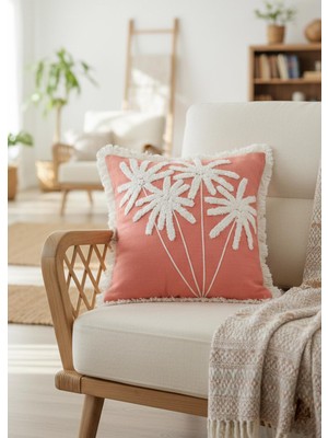 The Mia Bohem Palmiye Desenli Kırlent Somon 45 x 45 cm