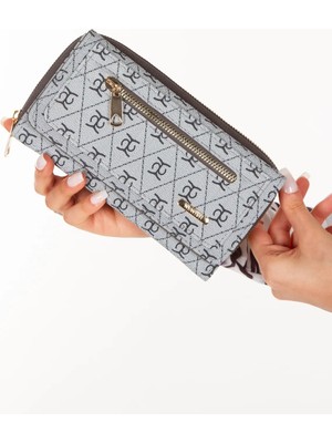 Newish Polo Kadın Deri Desenli Telefon Kağıt Para Bölmeli Kartlık ve Cüzdan NEWPOLO216 - Gri