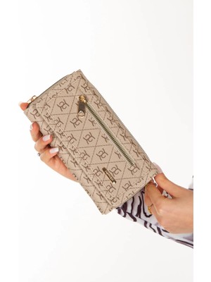 Newish Polo Kadın Deri Desenli Telefon Kağıt Para Bölmeli Kartlık ve Cüzdan NEWPOLO216 - Bej