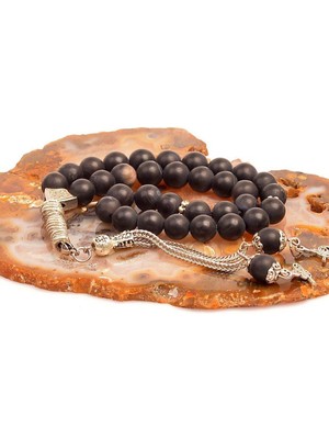 Taş Sandığı Siyah Mat Akik Taşı Tesbih - 8 mm