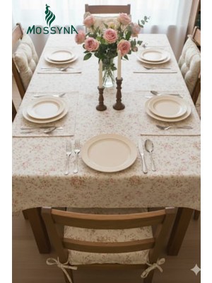 Mossyna Premium Duck Bezi Pötikareli Masa Örtüsü ve 4'lü 40X40 Minder Boncuk Silikon Masa ve Sandalye Seti