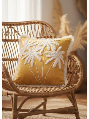 The Mia Bohem Palmiye Desenli Kırlent Hardal 45 x 45 cm