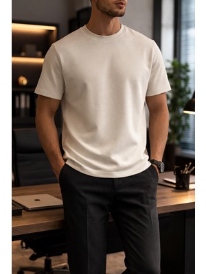 We&Me Erkek Bisiklet Yaka Diegonel Interlok Kumaş Basic T-Shirt