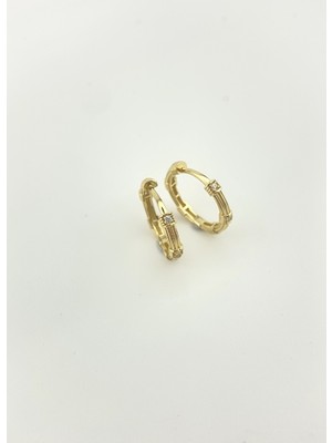 Onseva Kuyumculuk 14 Ayar Altın Çizgi Çizgi Taşlı Halka Küpe