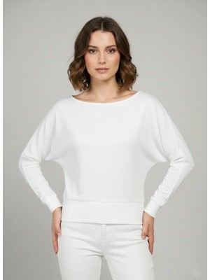 Mersi Kayık Yaka Bluz Beyaz