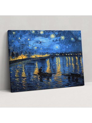 Popcas Vincent Van Gogh Rhone Nehri Üzerinde Yıldızlı Gece Kanvas Tablo - Duvar Dekorasyonu Duvar Sanatı Vincent Van Gogh