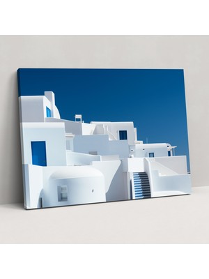 Popcas Santorini Duvar Dekorasyonu - Minimalist Santorini Kanvas Tablo