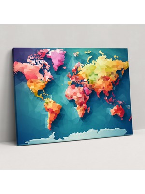 Popcas Piksel Sanat Dünya Haritası Duvar Dekorasyonu - Dünya Haritası Duvar Sanatı Kanvas Tablo Nostalji