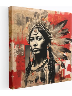 Popcas Kızılderili Duvar Dekorasyonu - Vintage Fotoğraflar Karışık Medya Kolaj Kanvas Tablo - Duvar Sanatı