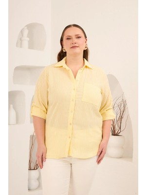 Rmg Çizgili Büyük Beden Gömlek Sarı