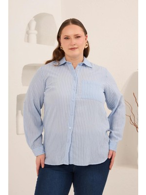 Rmg Çizgili Büyük Beden Gömlek Bebe Mavi