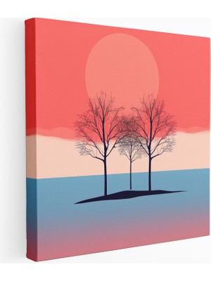 Popcas Gün Doğumu Sanatı - Minimalist Ağaç Silueti Kanvas Tablosu - Ev Dekorasyonu Minimalist Kanvas Tablo