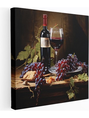 Popcas Natürmort Duvar Sanatı - Fotoğraftaki Şarap ve Üzümler - Natürmort Duvar Sanatı Şarap ve Üzümler Kanvas Tablo Sanatı