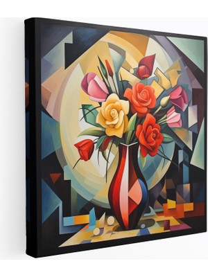 Popcas Cubist Sanat - Dağılmış Çiçekler Temalı Kanvas Tablo: Natürmort Duvar Dekorasyonu