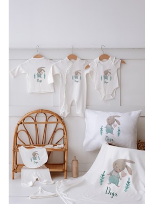 Lilabio %100 Organik Isme Özel Isimli 10LU Hastane Çıkışı Yeşil Dallı Tavşan