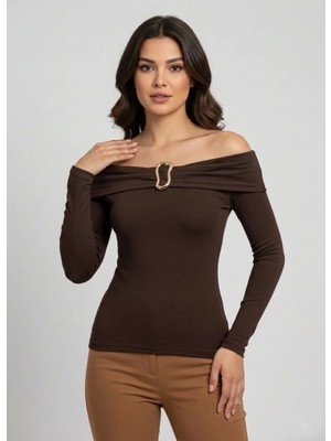 Mersi Üsten Kopcalı Kahverengi Bluz