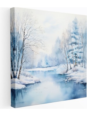 Popcas Kış Göleti Duvar Sanatı - Kış Derin Donmuş Ağaçlar Gölet Duvar Dekorasyonu