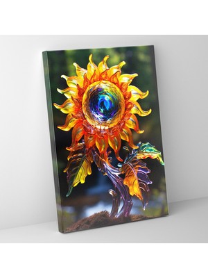 Popcas Gerçekçi Cam Heykel Duvar Sanatı Kanvas Tablo - Günebakan Canlı Renkler Cam Tablo