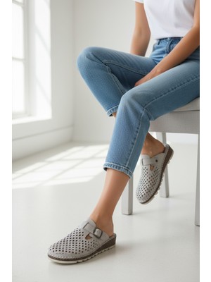 Cozi Company Kadın Hakiki Deri Tam Ortopedik Yumuşak Taban Önü Kapalı Tokalı Terlik