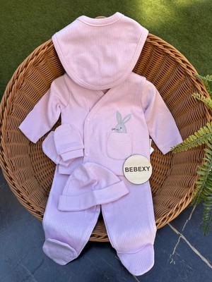 bebexy Tavşan Desenli 5 Parça Hastane Çıkışı Pembe