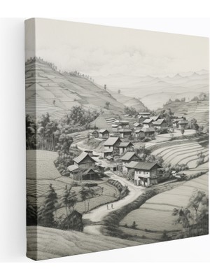 Popcas Kızılderili Duvar Sanatı - Huzurlu Köy Manzaralı Kanvas Tablo